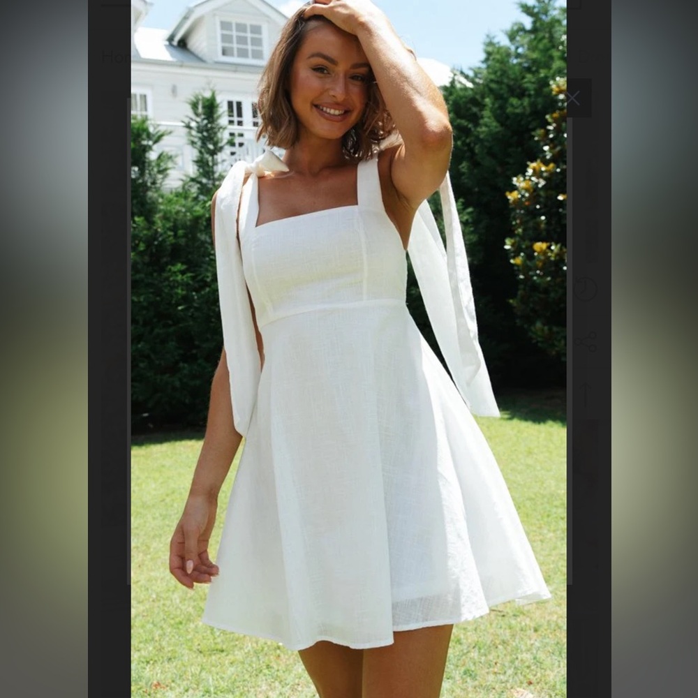 White Cotton Linen Tie Strap Babydoll Dress - Picture 9 of 14